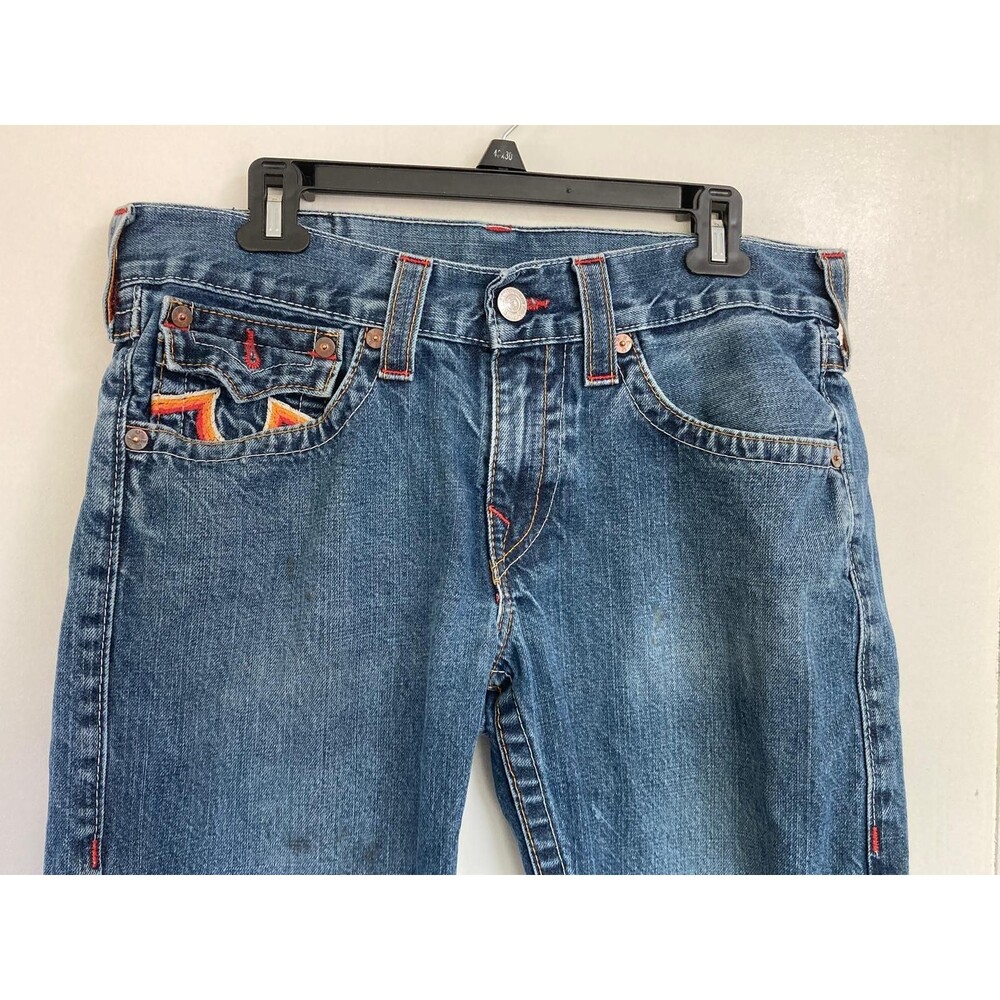 True Religion Jeans Cut Off Shorts Mens 32 Denim Fray Hem Jorts Blue - Picture 3 of 11